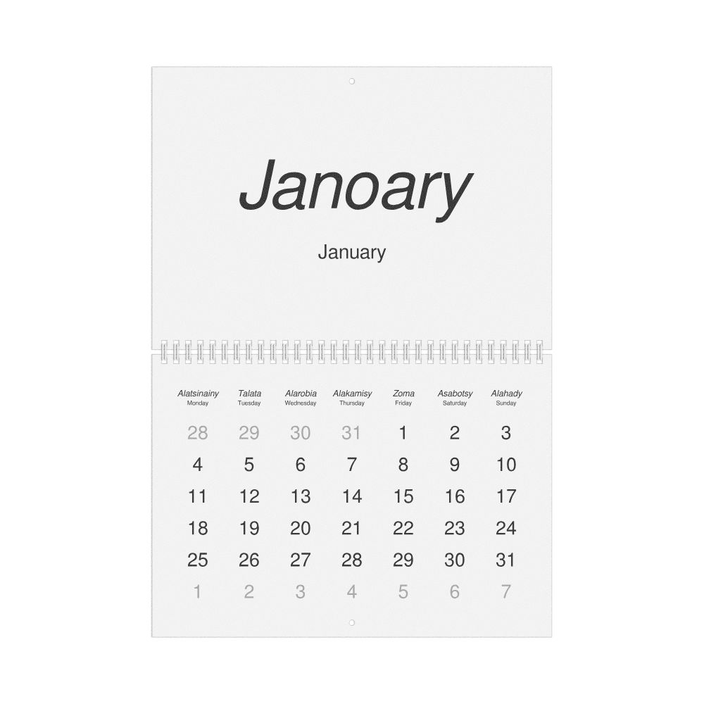 Leskoff 2027 Wall Calendar, Malagasy/English-Labeled, Monday-Start Layout, Wire-Bound, 11.7 x 8.3 in (29.7 x 21.0 cm), image 1 of 1
