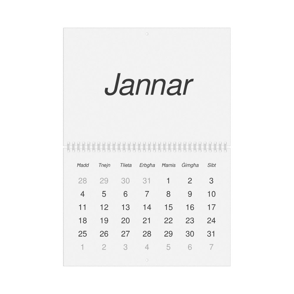 Leskoff 2026 Wall Calendar, Maltese-Labeled, Sunday-Start Layout, Wire-Bound, 11.7 x 8.3 in (29.7 x 21.0 cm), image 1 of 1