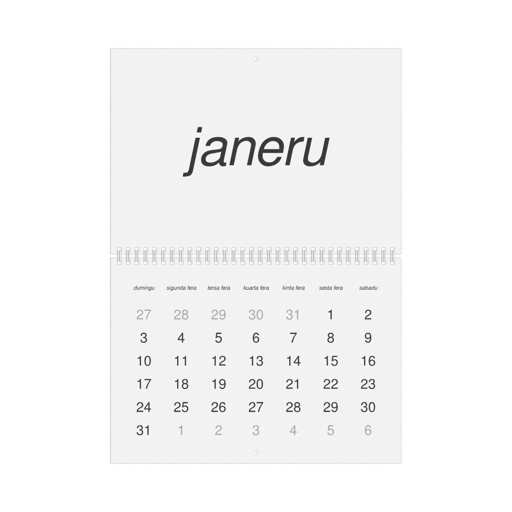 Leskoff 2027 Wall Calendar, Cape Verdean Creole-Labeled, Sunday-Start Layout, Wire-Bound, 11.7 x 8.3 in (29.7 x 21.0 cm), image 1 of 1