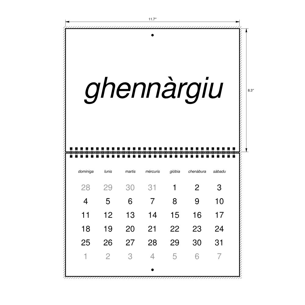 Leskoff 2026 Wall Calendar, Sardinian-Labeled, Sunday-Start Layout, Wire-Bound, 11.7 x 8.3 in (29.7 x 21.0 cm), image 2 of 2