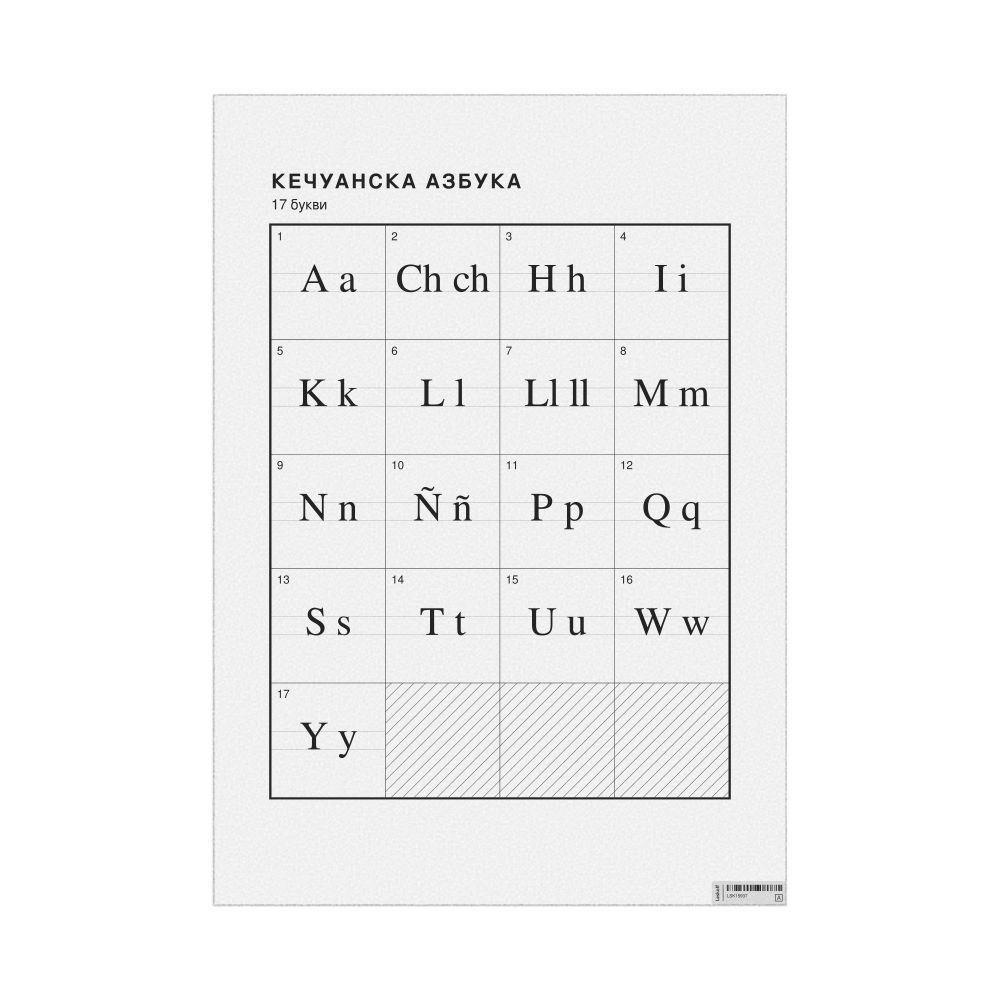 Leskoff Quechua Alphabet Chart, 23.4 x 33.1 in (59.4 x 84.1 cm, Poster / Wall Chart), Macedonian-Labeled, image 1 of 2