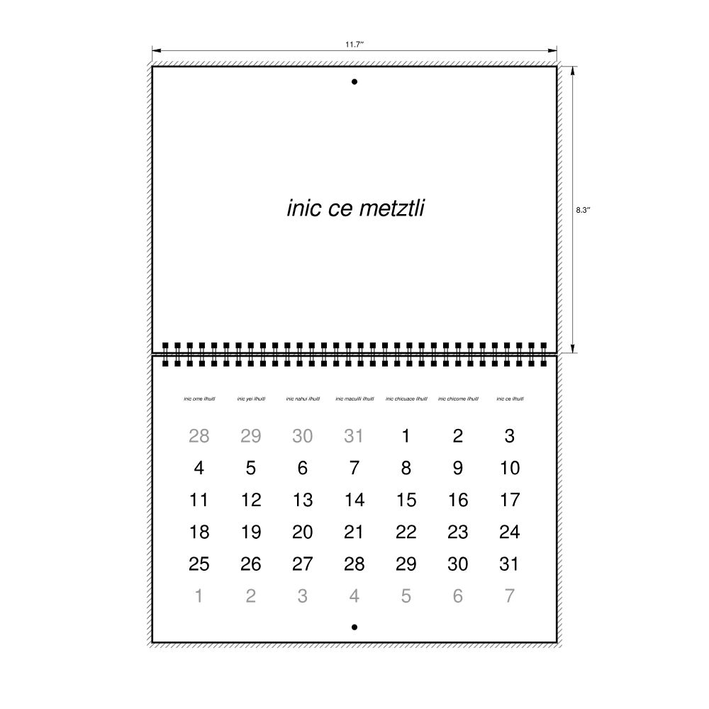 Leskoff 2027 Wall Calendar, Nahuatl-Labeled, Monday-Start Layout, Wire-Bound, 11.7 x 8.3 in (29.7 x 21.0 cm), image 2 of 2