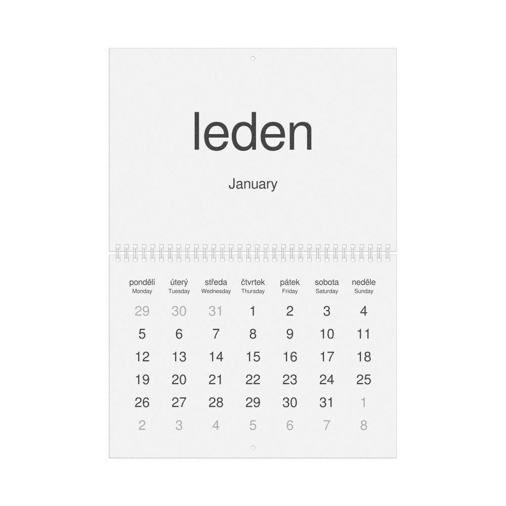 Leskoff 2026 Wall Calendar, Czech/English-Labeled, Monday-Start Layout, Wire-Bound, 11.7 x 8.3 in (29.7 x 21.0 cm), image 1 of 1