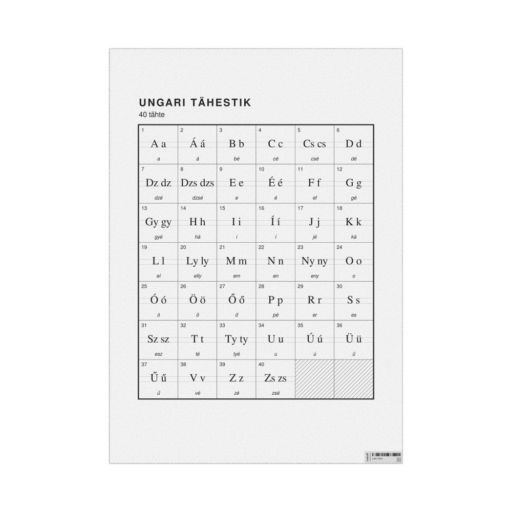 Leskoff Hungarian Alphabet Chart, 23.4 x 33.1 in (59.4 x 84.1 cm, Poster / Wall Chart), Estonian-Labeled, image 1 of 2