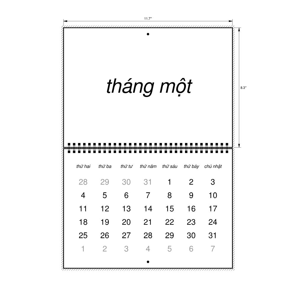 Leskoff 2027 Wall Calendar, Vietnamese-Labeled, Monday-Start Layout, Wire-Bound, 11.7 x 8.3 in (29.7 x 21.0 cm), image 2 of 2