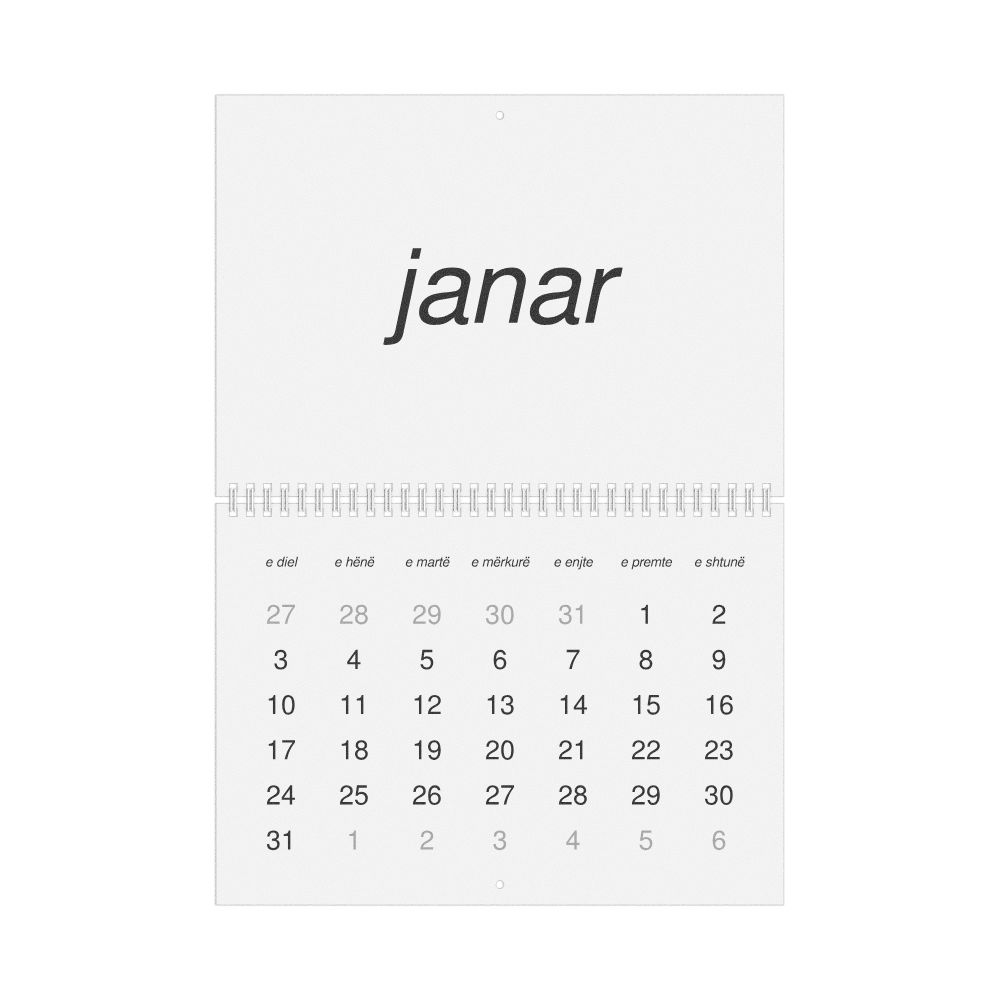 Leskoff 2027 Wall Calendar, Albanian-Labeled, Sunday-Start Layout, Wire-Bound, 11.7 x 8.3 in (29.7 x 21.0 cm), image 1 of 1