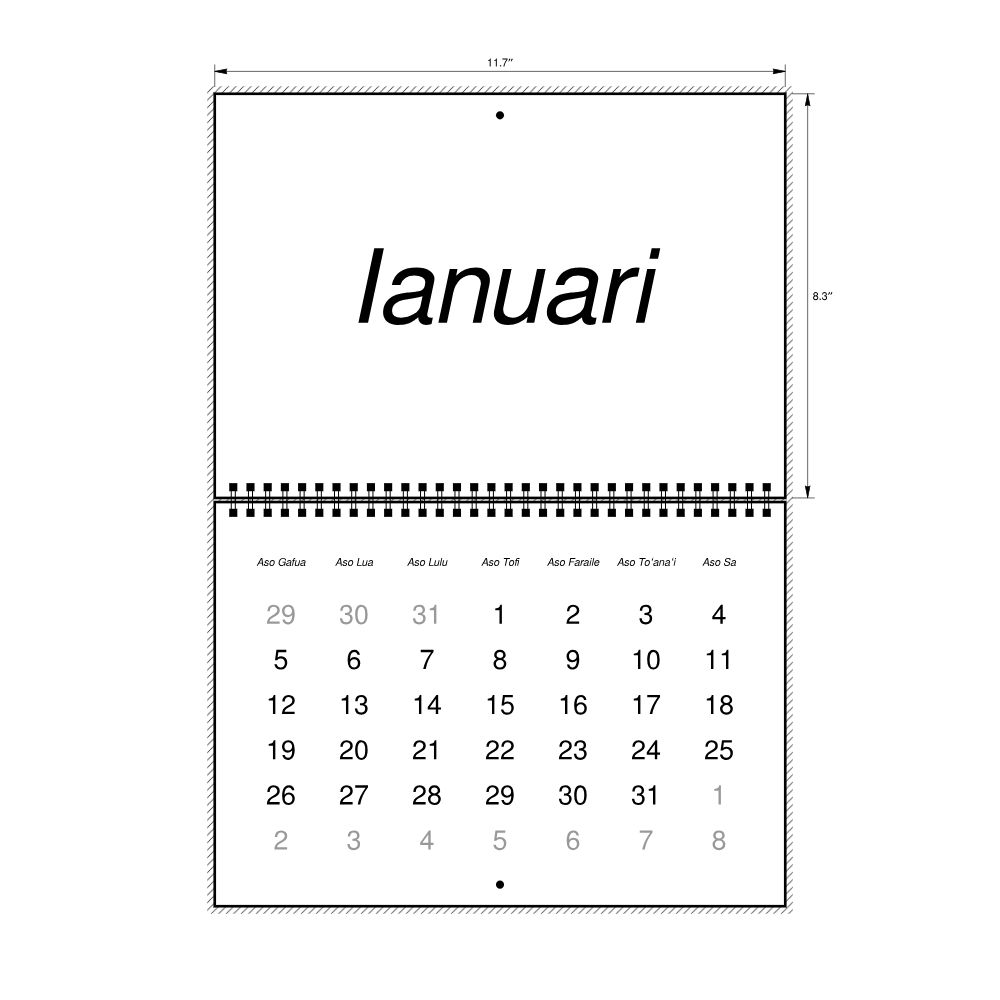 Leskoff 2026 Wall Calendar, Samoan-Labeled, Monday-Start Layout, Wire-Bound, 11.7 x 8.3 in (29.7 x 21.0 cm), image 2 of 2