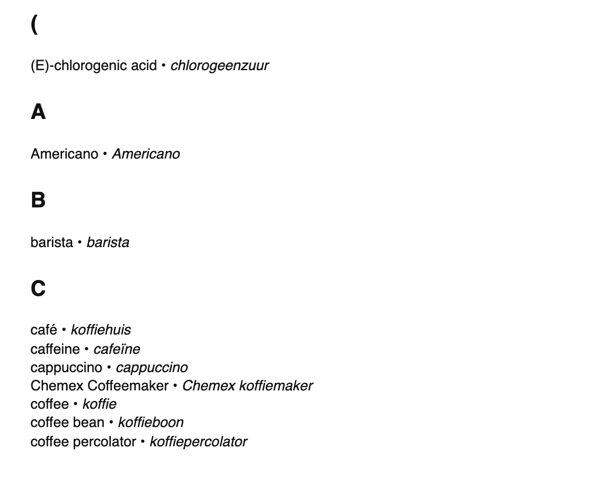 Coffee terms in Dutch