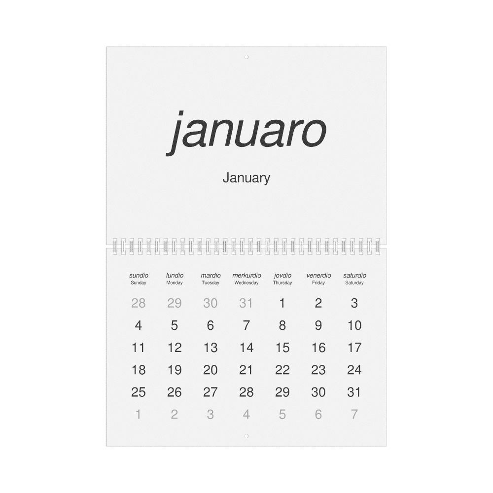 Leskoff 2026 Wall Calendar, Ido/English-Labeled, Sunday-Start Layout, Wire-Bound, 11.7 x 8.3 in (29.7 x 21.0 cm), image 1 of 1