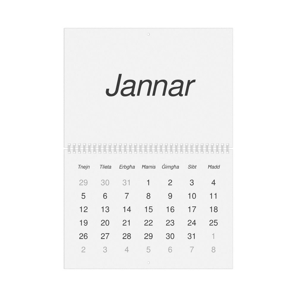 Leskoff 2026 Wall Calendar, Maltese-Labeled, Monday-Start Layout, Wire-Bound, 11.7 x 8.3 in (29.7 x 21.0 cm), image 1 of 1