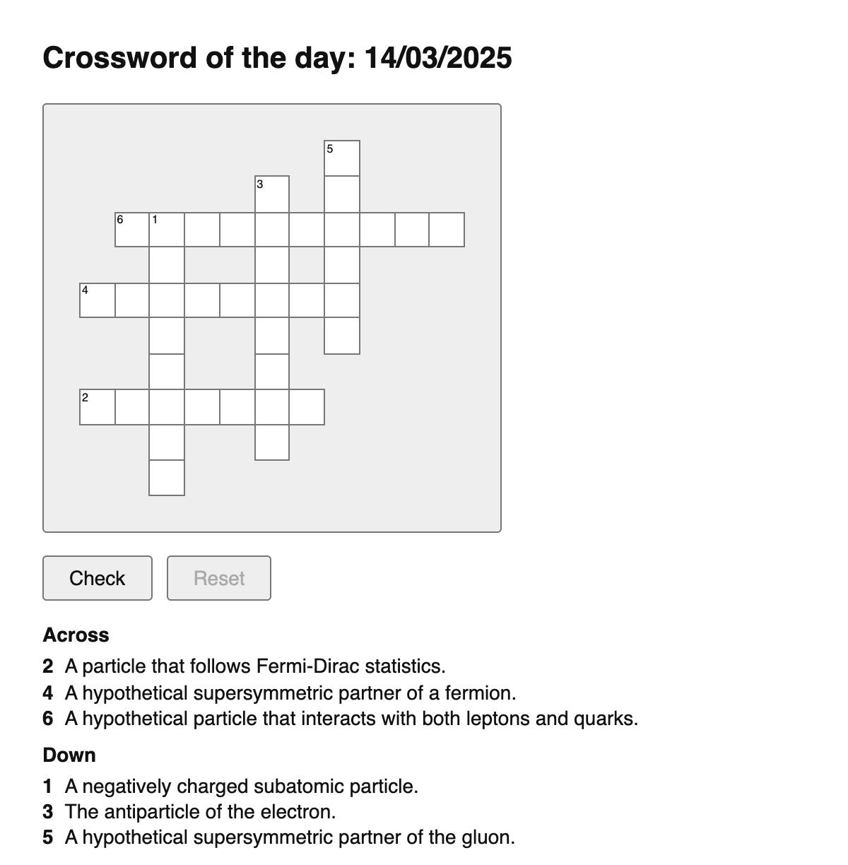 Particle Physics Crossword