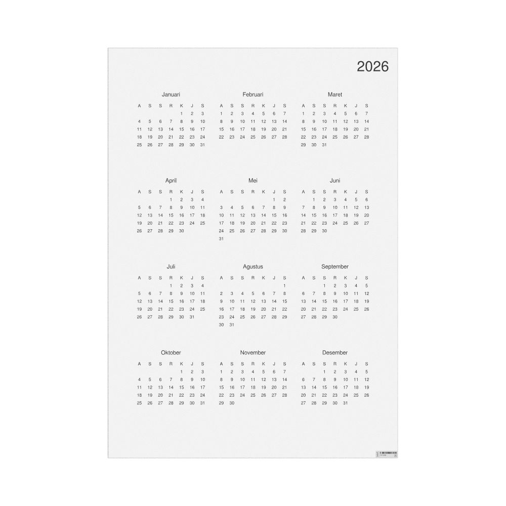 Leskoff 2026 Wall Calendar, Indonesian-Labeled, Sunday-Start Layout, Poster / Wall Print, 23.4 x 33.1 in (59.4 x 84.1 cm), image 1 of 1