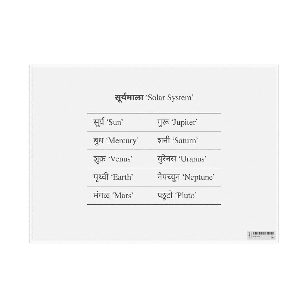 Leskoff Solar System in Marathi, Desk Chart, 11.7 x 8.3 in (29.7 x 21.0 cm), image 1 of 1