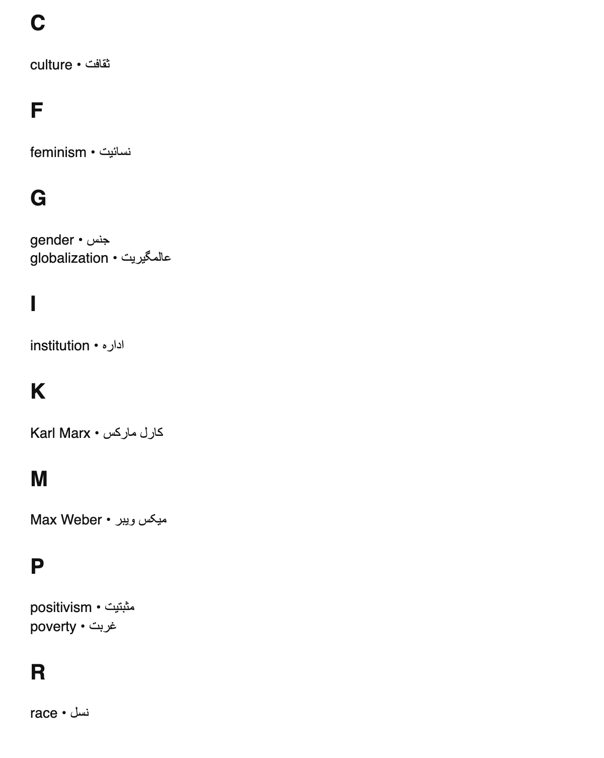 Sociology terms in Urdu