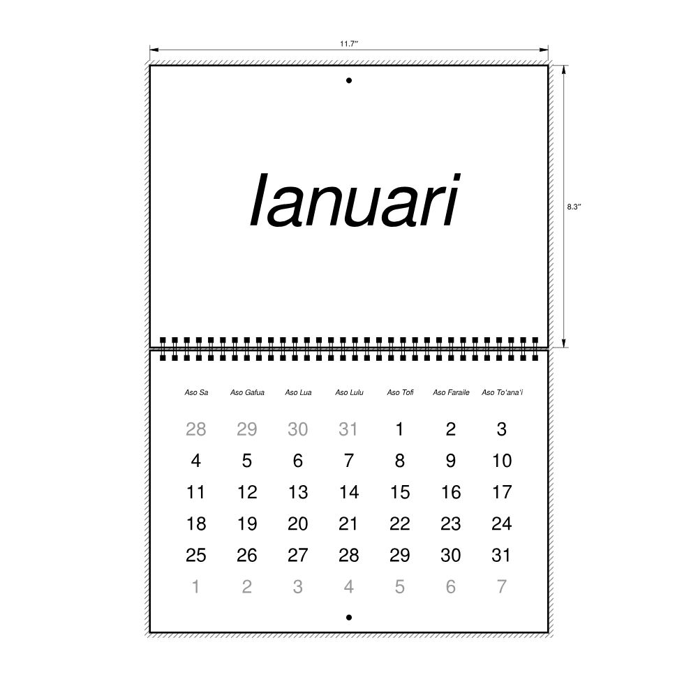 Leskoff 2026 Wall Calendar, Samoan-Labeled, Sunday-Start Layout, Wire-Bound, 11.7 x 8.3 in (29.7 x 21.0 cm), image 2 of 2