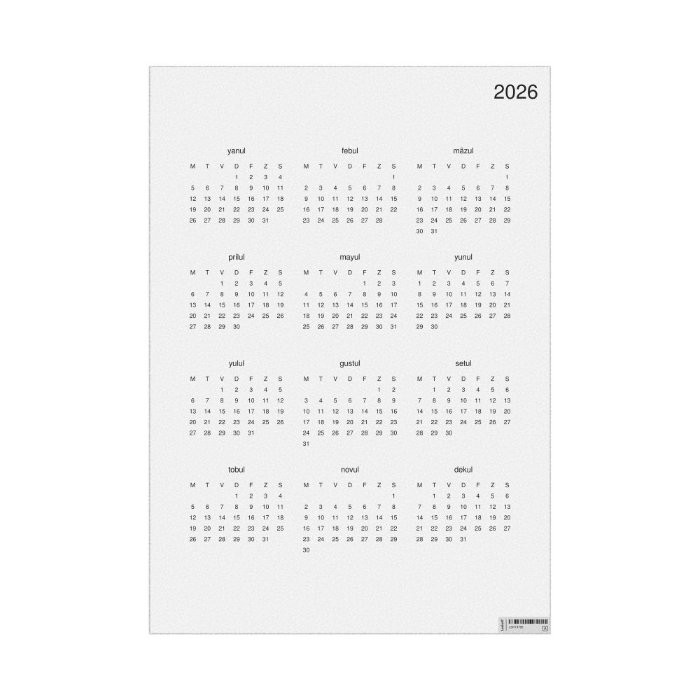 Leskoff 2026 Wall Calendar, Volapük-Labeled, Monday-Start Layout, Poster / Wall Print, 23.4 x 33.1 in (59.4 x 84.1 cm), image 1 of 2
