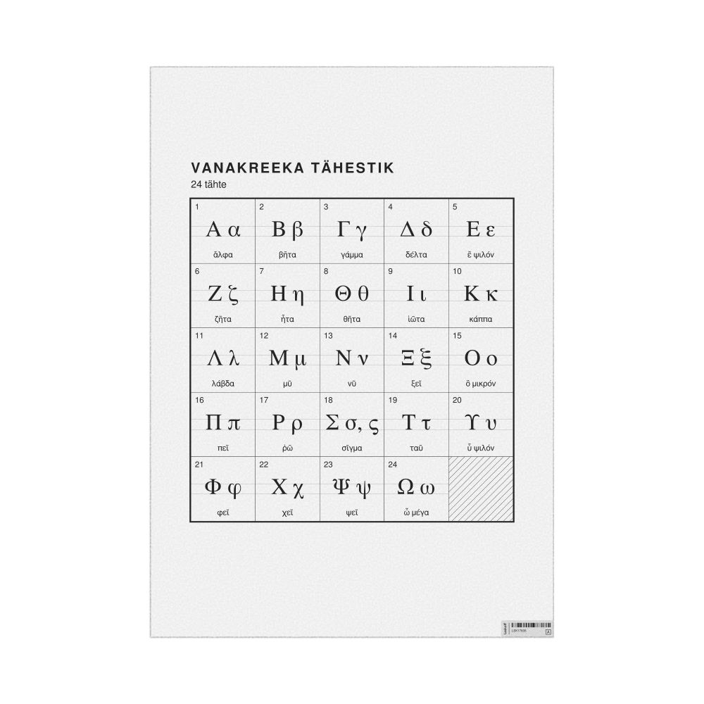 Leskoff Ancient Greek Alphabet Chart, 23.4 x 33.1 in (59.4 x 84.1 cm, Poster / Wall Chart), Estonian-Labeled, image 1 of 2