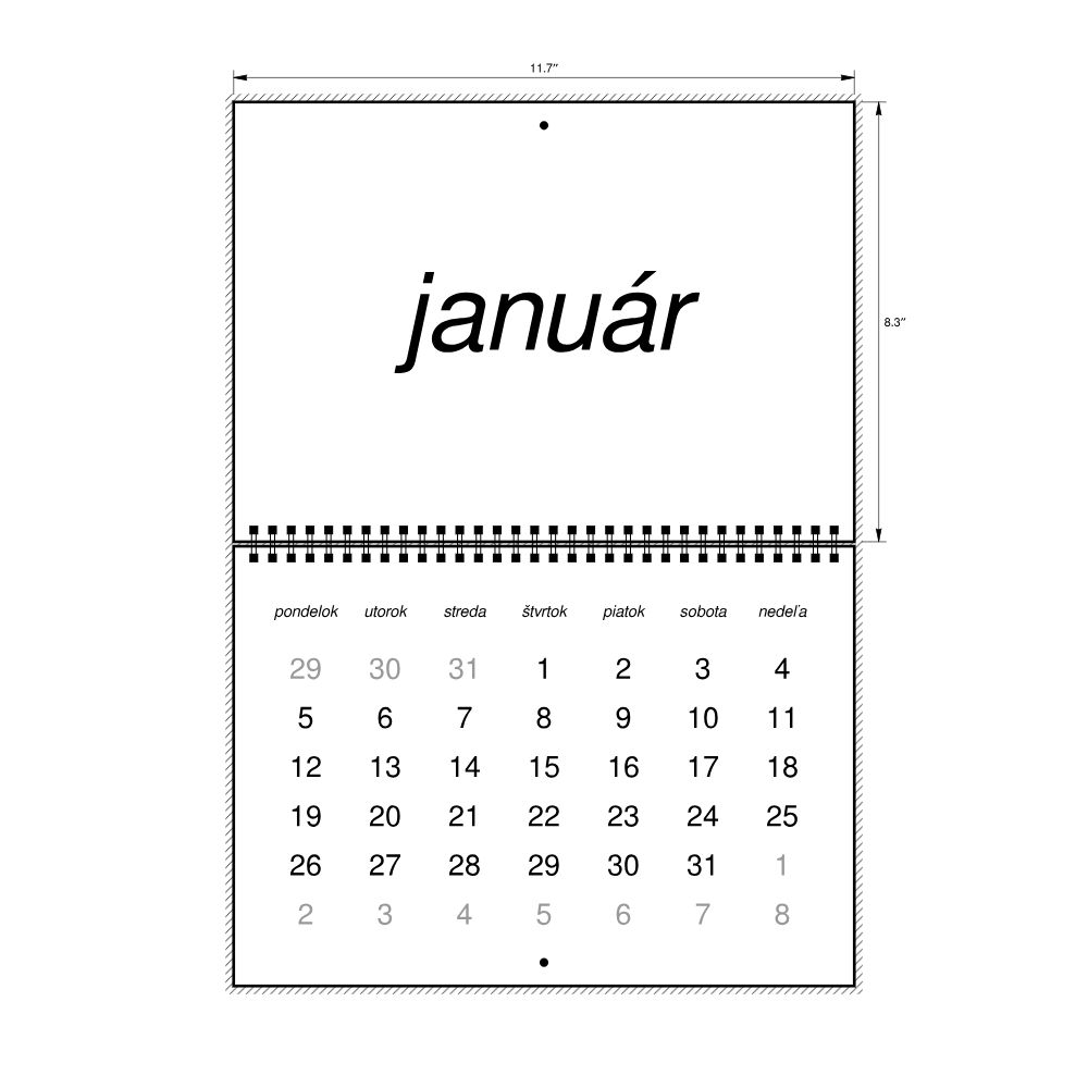 Leskoff 2026 Wall Calendar, Slovak-Labeled, Monday-Start Layout, Wire-Bound, 11.7 x 8.3 in (29.7 x 21.0 cm), image 2 of 2
