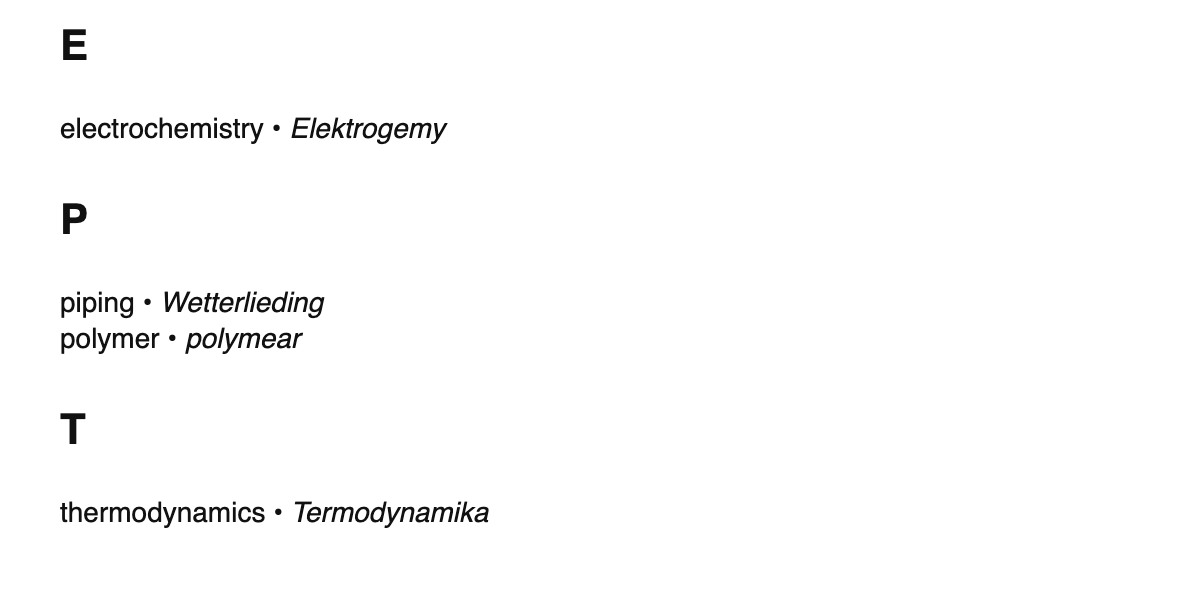 Chemical engineering terms in West Frisian