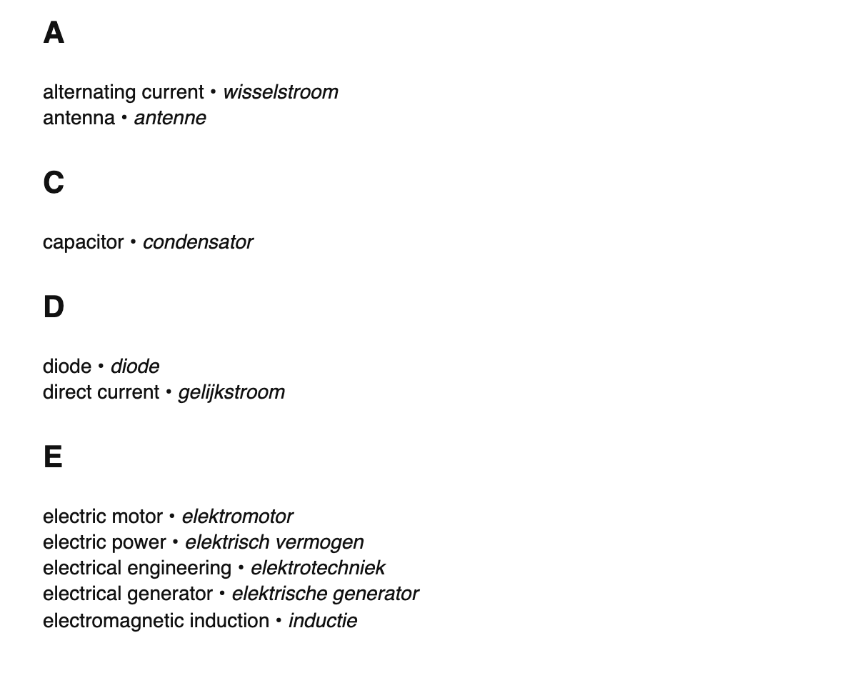 Electrical engineering terms in Dutch