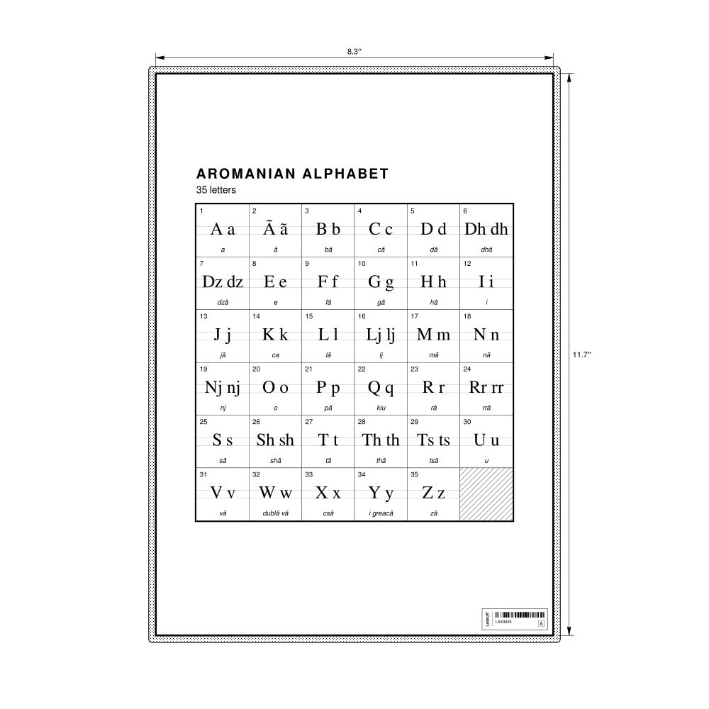 Leskoff Aromanian Alphabet Chart, 8.3 x 11.7 in (21.0 x 29.7 cm, Desk Chart, Laminated), image 1 of 2