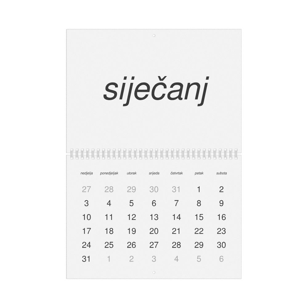 Leskoff 2027 Wall Calendar, Croatian-Labeled, Sunday-Start Layout, Wire-Bound, 11.7 x 8.3 in (29.7 x 21.0 cm), image 1 of 1