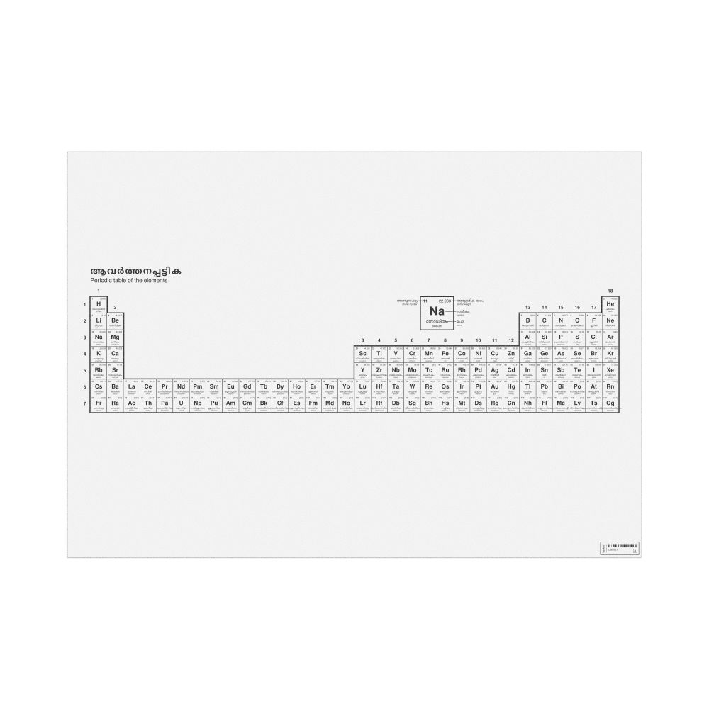 Leskoff Periodic Table Chart, 33.1 x 23.4 in (84.1 x 59.4 cm, Poster / Wall Chart), 32-Column Layout, Malayalam/English-Labeled, image 1 of 2