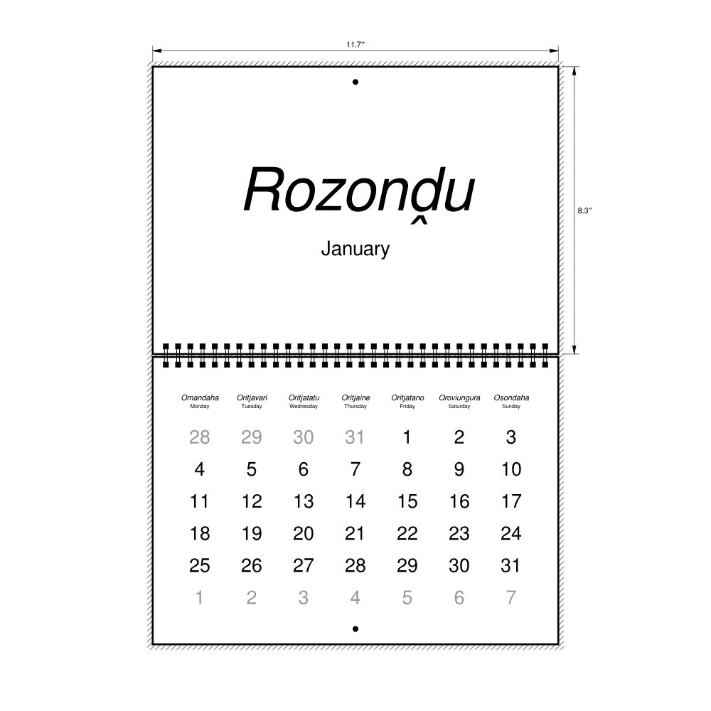 Leskoff 2027 Wall Calendar, Herero/English-Labeled, Monday-Start Layout, Wire-Bound, 11.7 x 8.3 in (29.7 x 21.0 cm), image 2 of 2