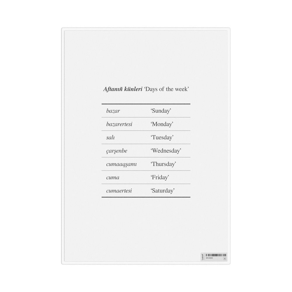 Leskoff Days of the Week in Crimean Tatar, Reference Chart, image 1 of 1