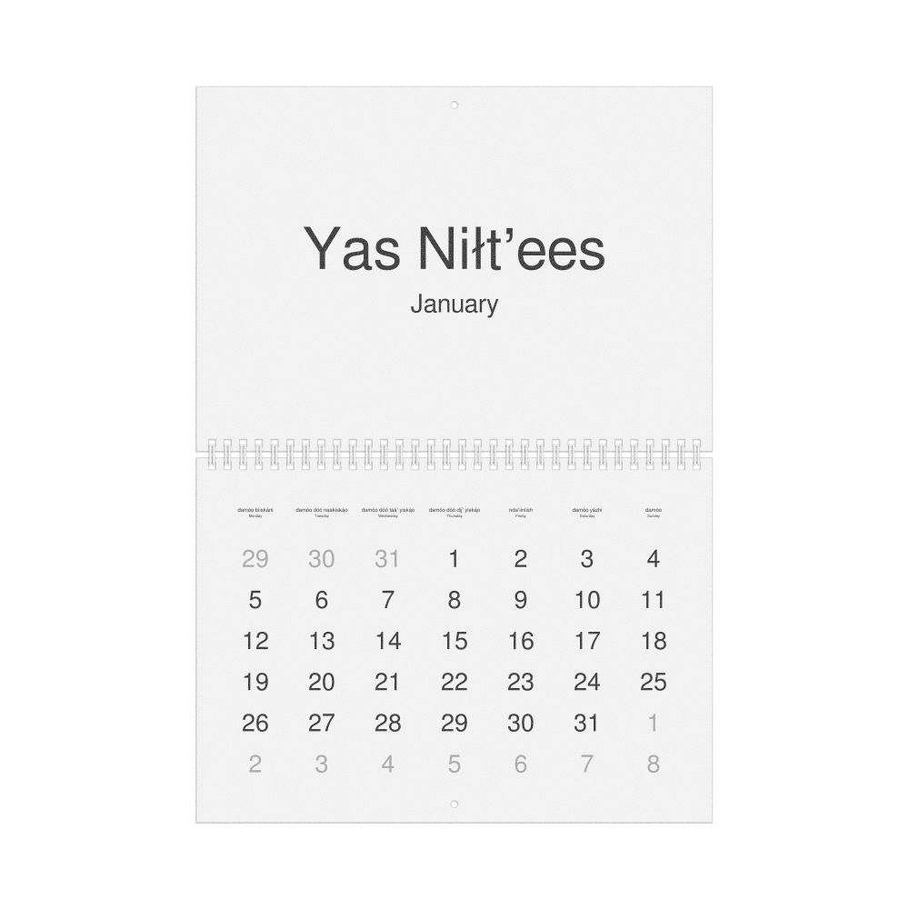 Leskoff 2026 Wall Calendar, Navajo/English-Labeled, Monday-Start Layout, Wire-Bound, 11.7 x 8.3 in (29.7 x 21.0 cm), image 1 of 1
