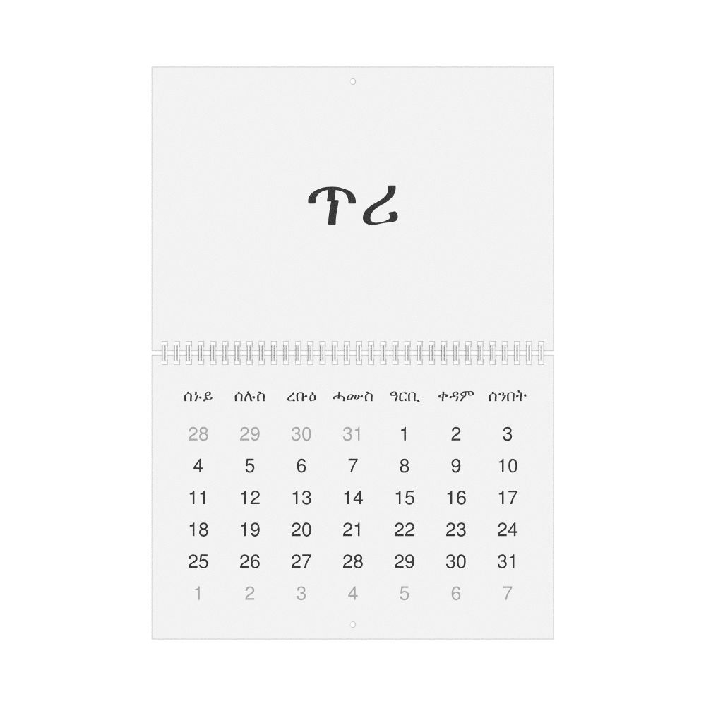 Leskoff 2027 Wall Calendar, Tigrinya-Labeled, Monday-Start Layout, Wire-Bound, 11.7 x 8.3 in (29.7 x 21.0 cm), image 1 of 1
