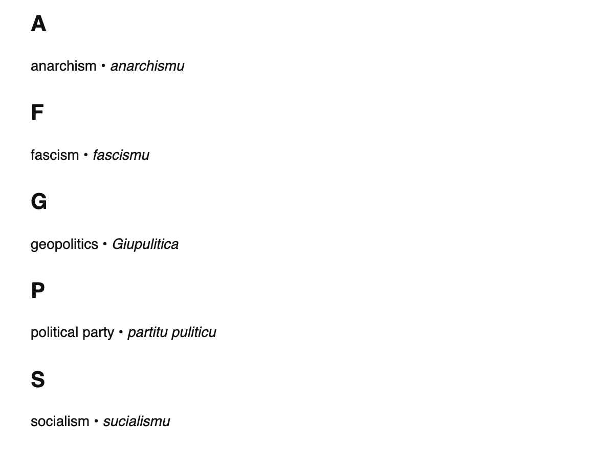 Political science terms in Corsican