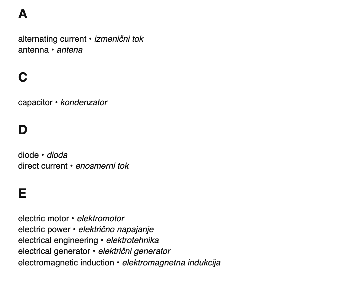 Electrical engineering terms in Slovene