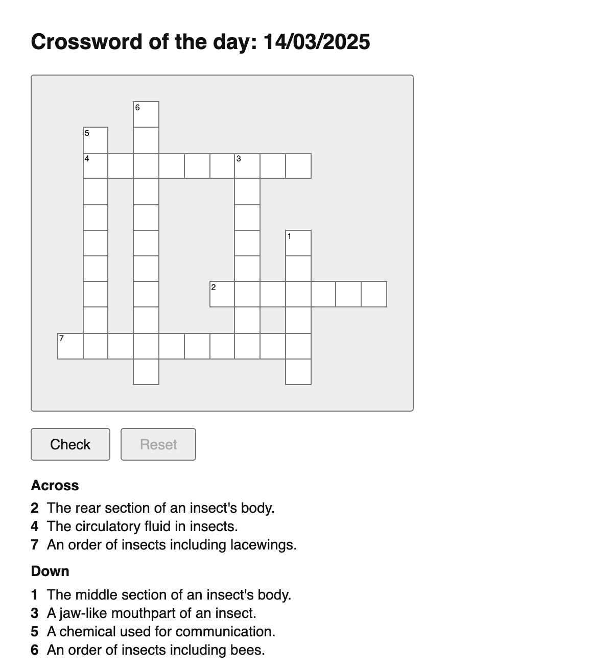 Entomology Crossword