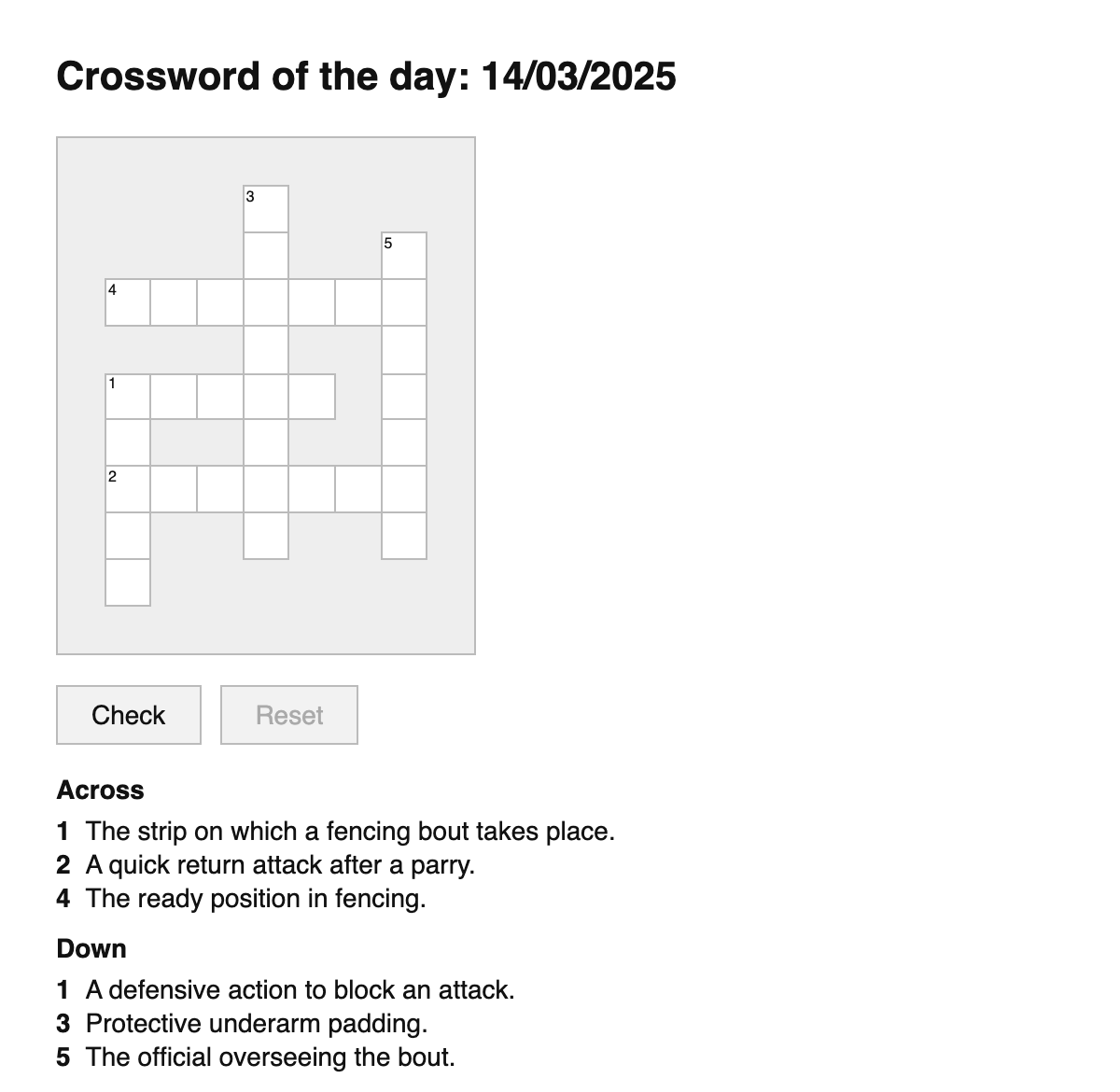 Fencing Crossword