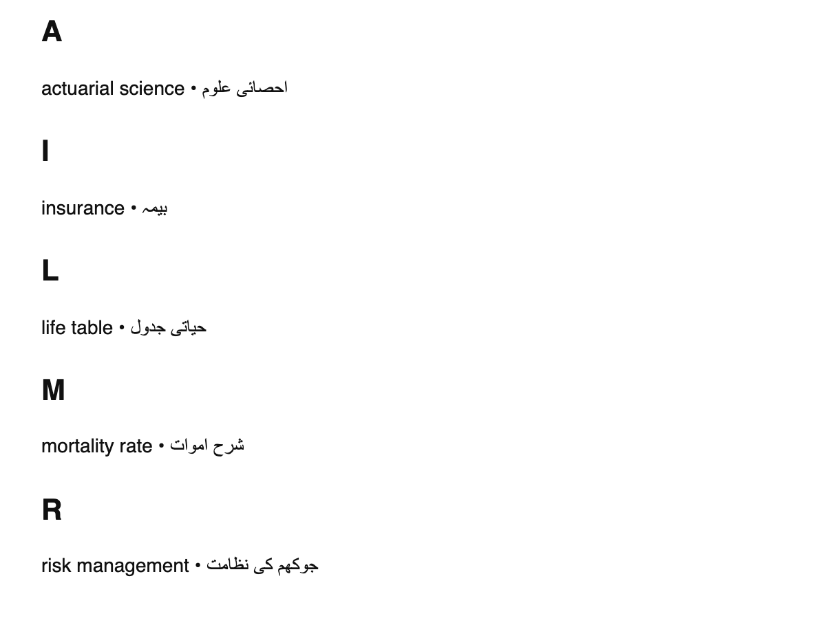 Insurance terms in Urdu