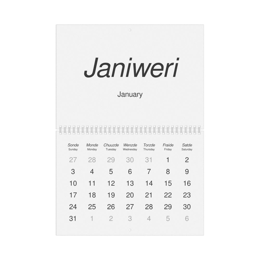 Leskoff 2027 Wall Calendar, Jamaican Patois/English-Labeled, Sunday-Start Layout, Wire-Bound, 11.7 x 8.3 in (29.7 x 21.0 cm), image 1 of 1