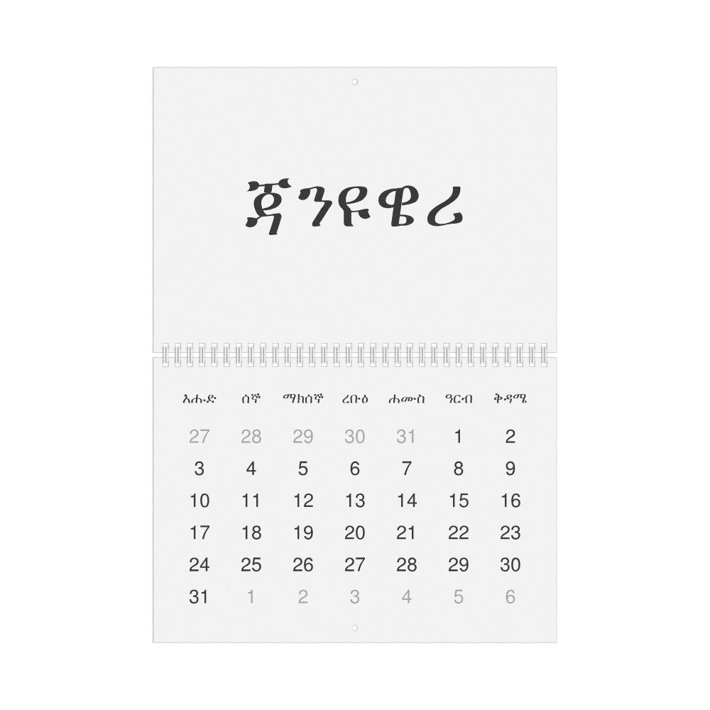 Leskoff 2027 Wall Calendar, Amharic-Labeled, Sunday-Start Layout, Wire-Bound, 11.7 x 8.3 in (29.7 x 21.0 cm), image 1 of 1
