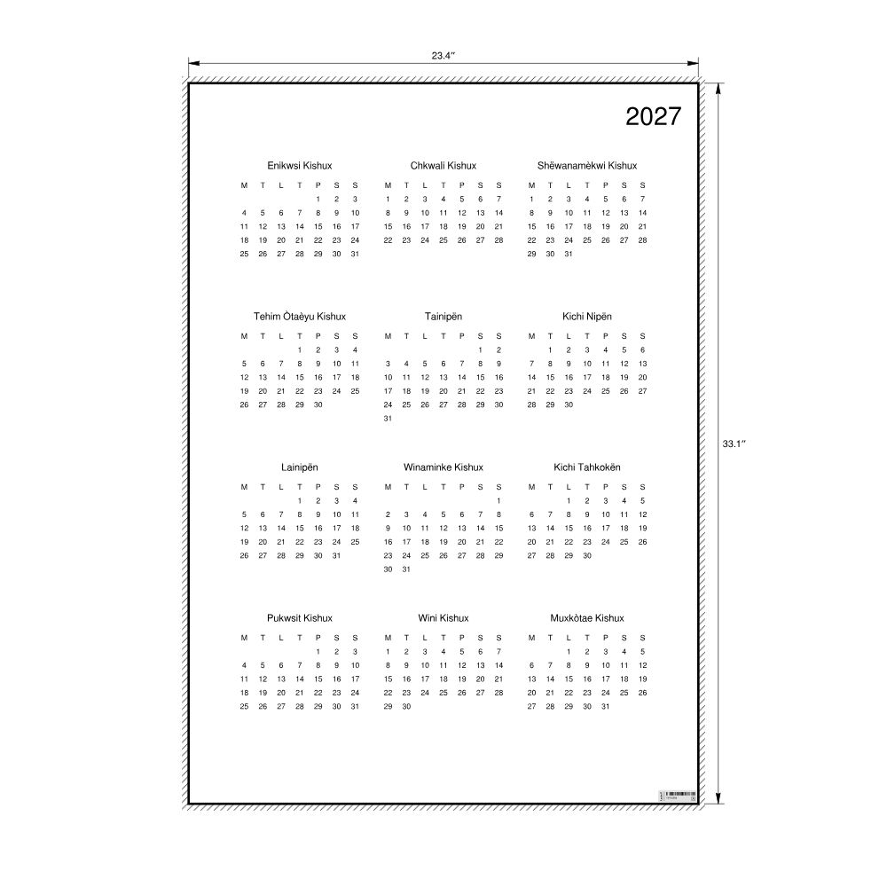 Leskoff 2027 Wall Calendar, Unami-Labeled, Monday-Start Layout, Poster / Wall Print, 23.4 x 33.1 in (59.4 x 84.1 cm), image 2 of 2