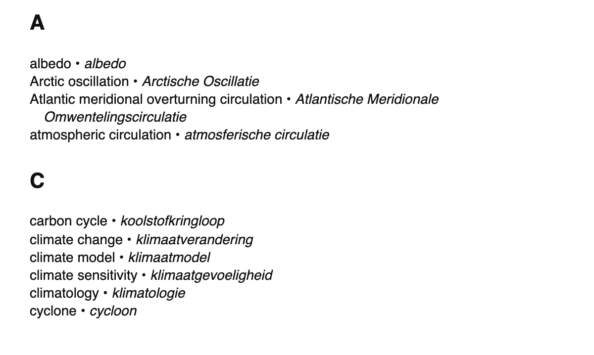 Climatology terms in Dutch