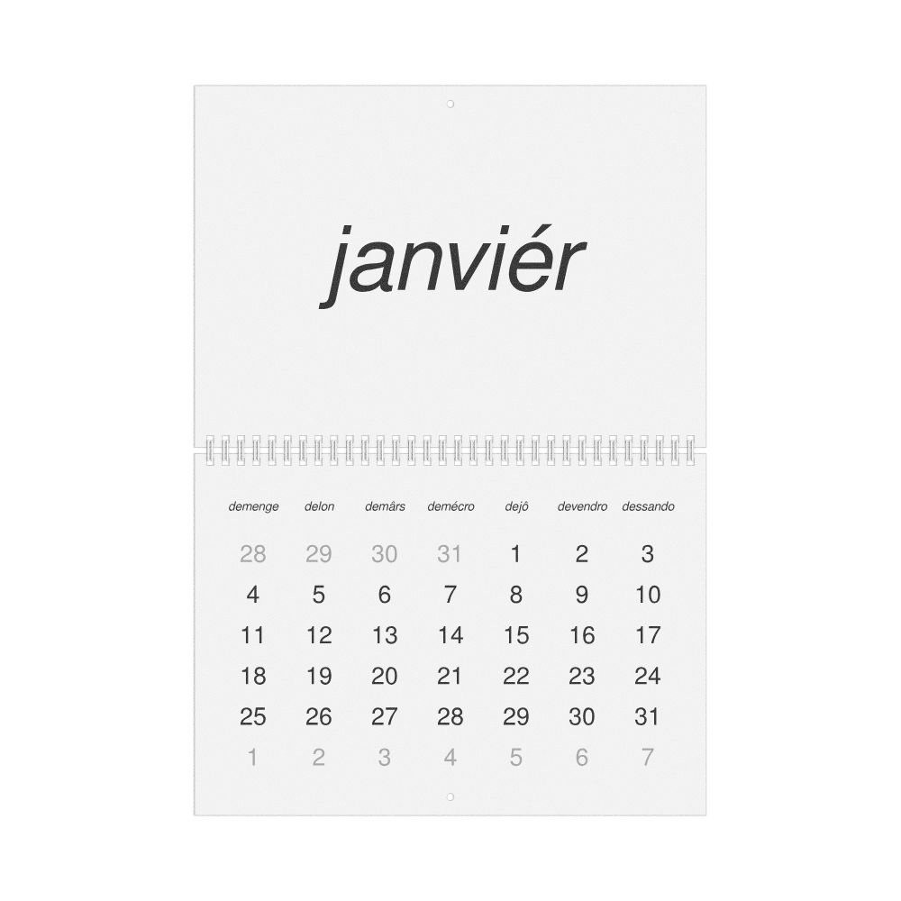 Leskoff 2026 Wall Calendar, Franco-Provençal-Labeled, Sunday-Start Layout, Wire-Bound, 11.7 x 8.3 in (29.7 x 21.0 cm), image 1 of 1
