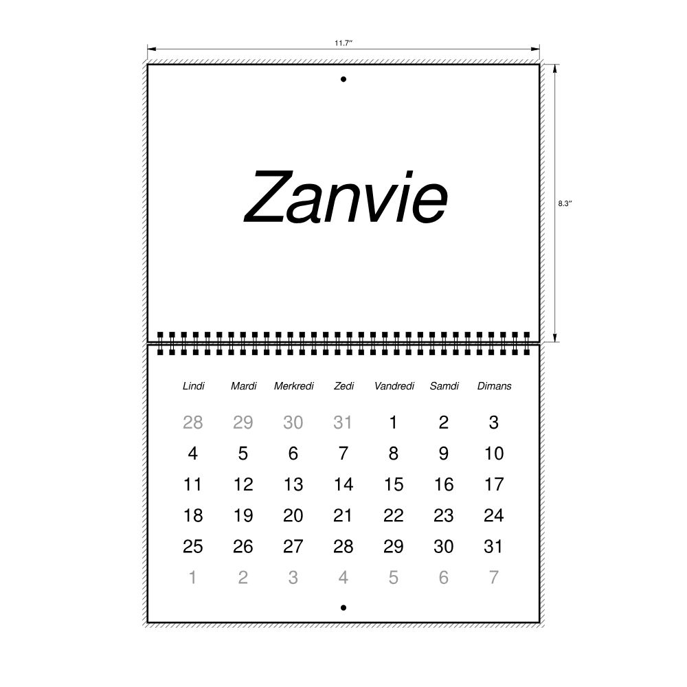 Leskoff 2027 Wall Calendar, Mauritian Creole-Labeled, Monday-Start Layout, Wire-Bound, 11.7 x 8.3 in (29.7 x 21.0 cm), image 2 of 2