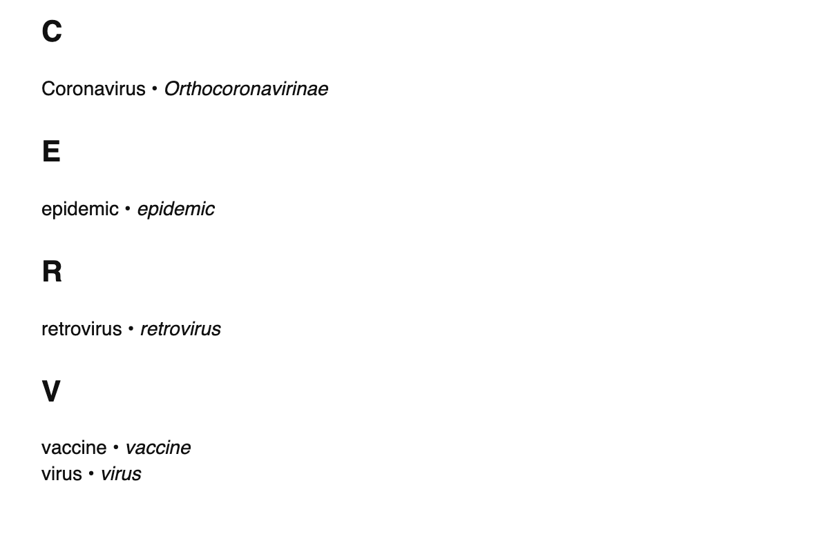 Virology terms in Scots