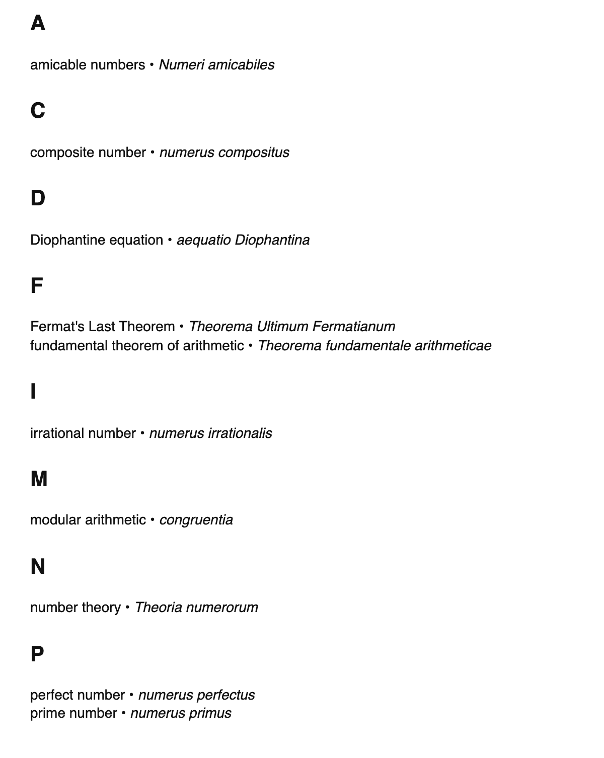 Number theory terms in Latin