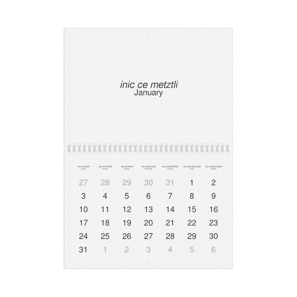 Leskoff 2027 Wall Calendar, Nahuatl/English-Labeled, Sunday-Start Layout, Wire-Bound, 11.7 x 8.3 in (29.7 x 21.0 cm), image 1 of 1