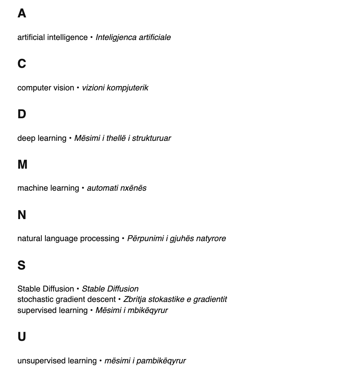 AI/ML terms in Albanian