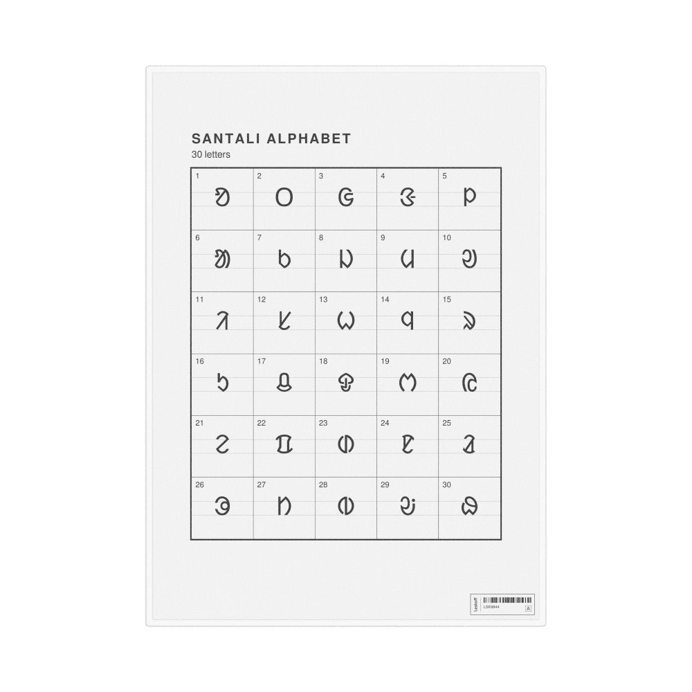Leskoff Santali Alphabet Chart, 8.3 x 11.7 in (21.0 x 29.7 cm, Desk Chart, Laminated), image 1 of 2