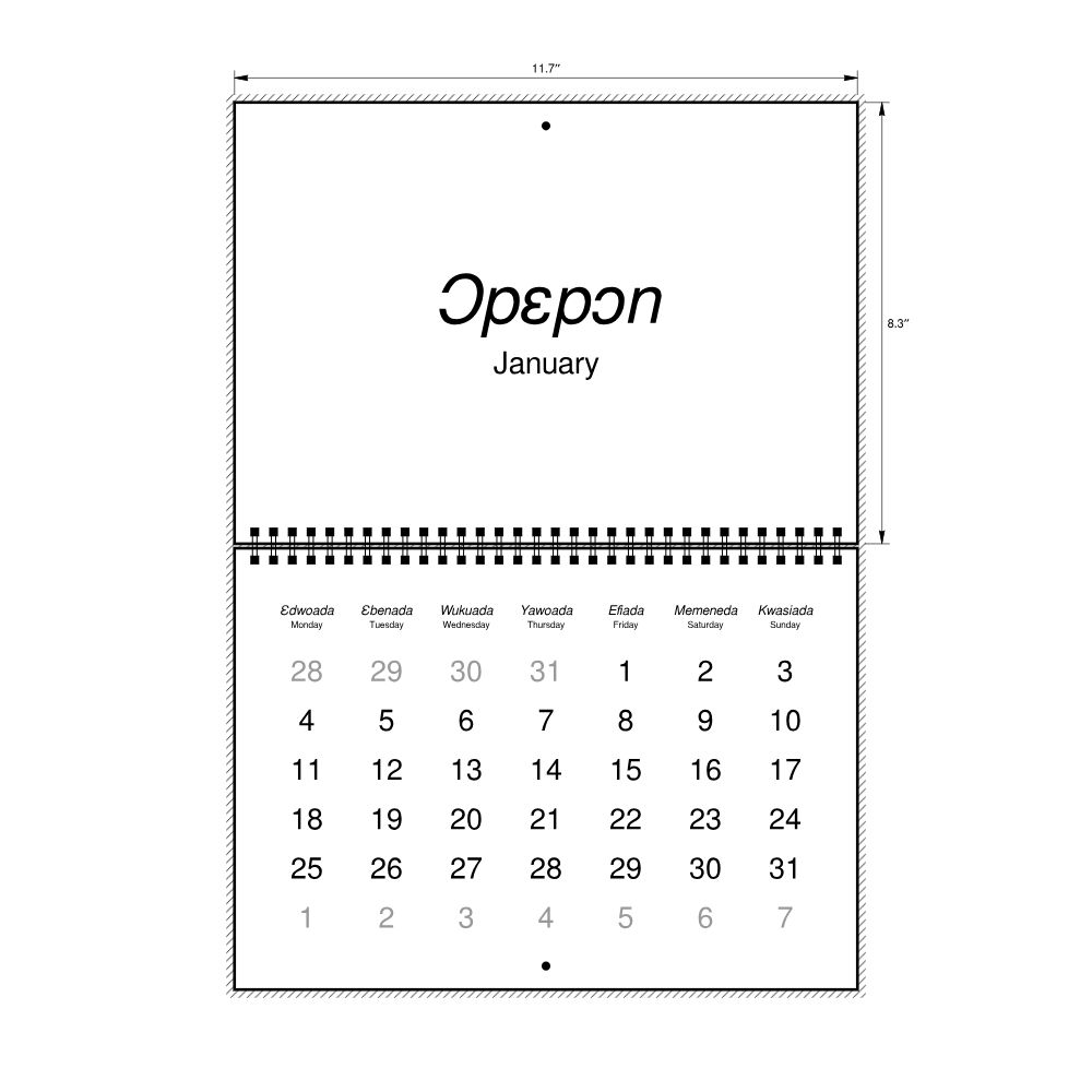 Leskoff 2027 Wall Calendar, Twi/English-Labeled, Monday-Start Layout, Wire-Bound, 11.7 x 8.3 in (29.7 x 21.0 cm), image 2 of 2