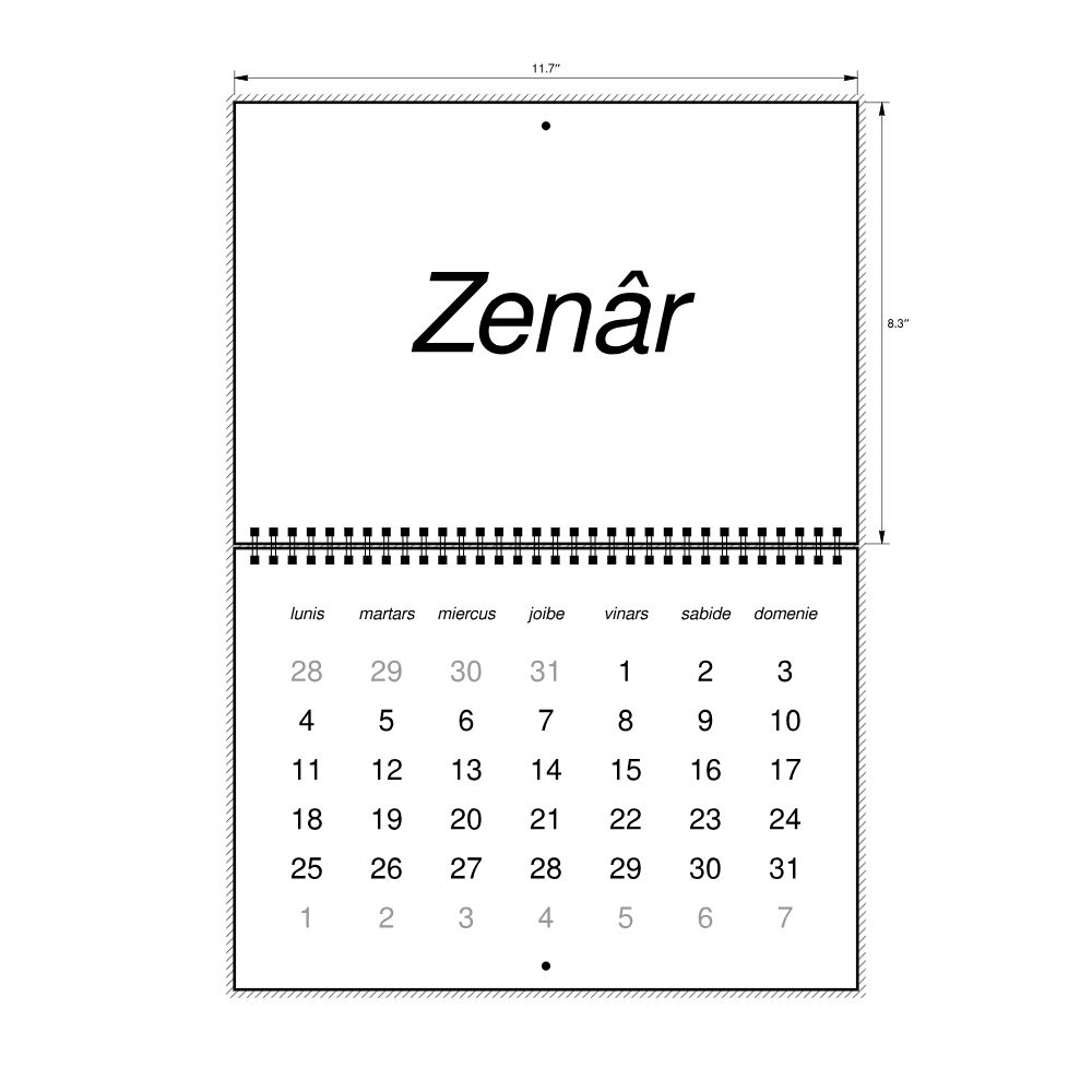 Leskoff 2027 Wall Calendar, Friulian-Labeled, Monday-Start Layout, Wire-Bound, 11.7 x 8.3 in (29.7 x 21.0 cm), image 2 of 2