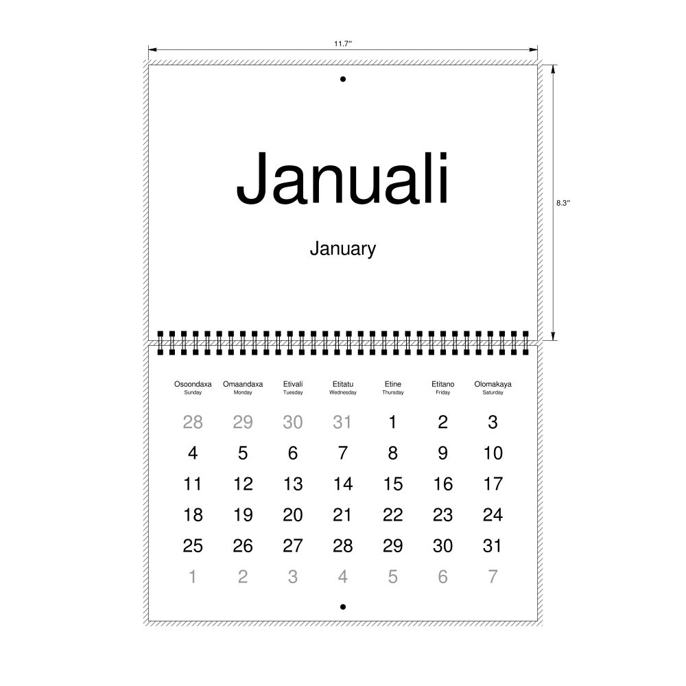 Leskoff 2026 Wall Calendar, Kwanyama/English-Labeled, Sunday-Start Layout, Wire-Bound, 11.7 x 8.3 in (29.7 x 21.0 cm), image 2 of 2